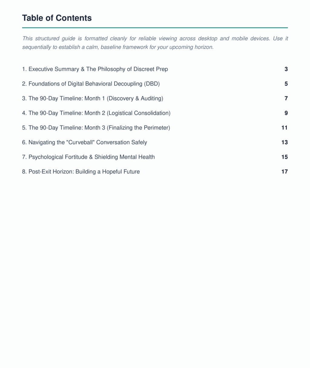 The Strategic Exit Playbook: 90 Days of Discreet Logistical Preparation & Digital Behavioral Decoupling