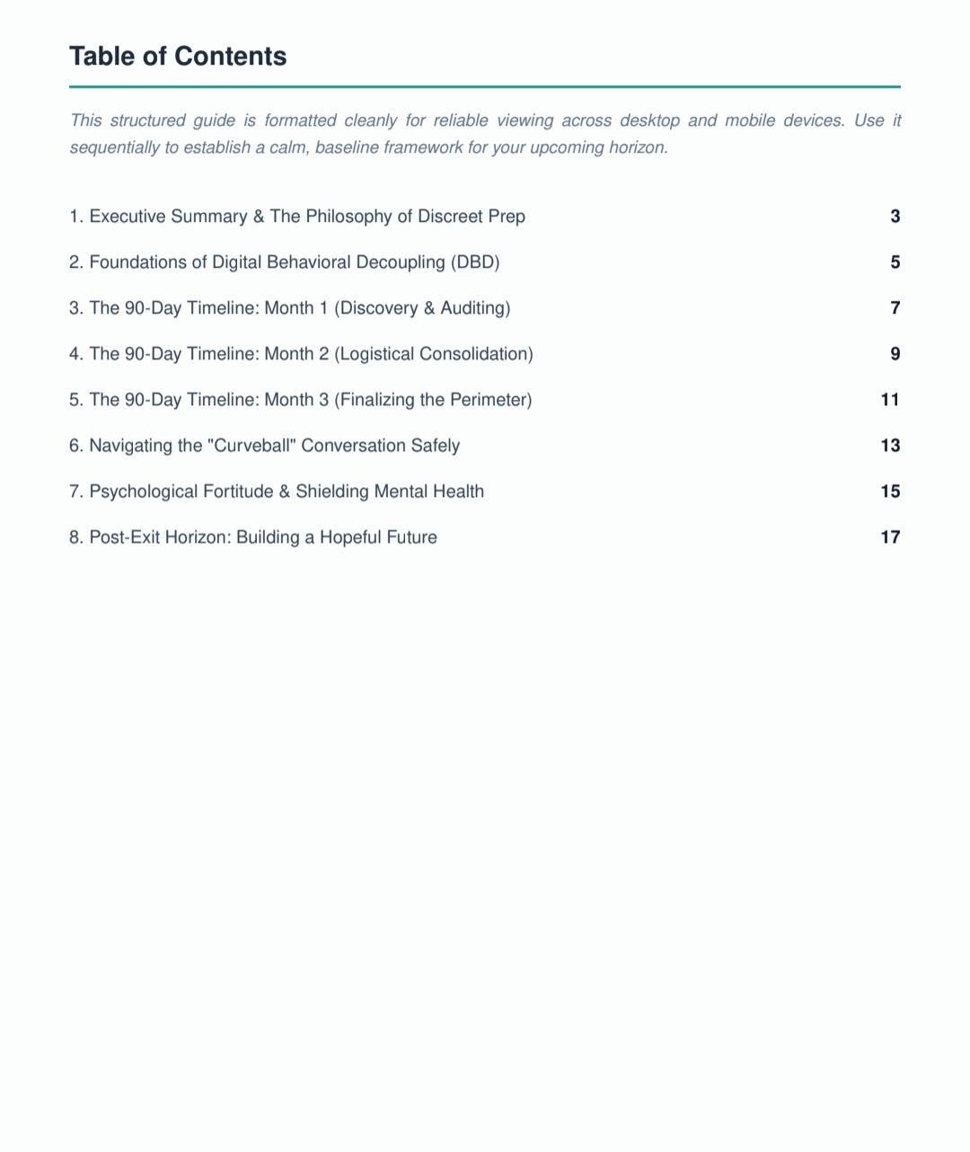 The Strategic Exit Playbook: 90 Days of Discreet Logistical Preparation & Digital Behavioral Decoupling
