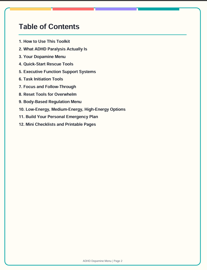 ADHD Dopamine Menu: A Visual Executive Function Toolkit